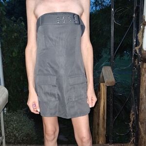 SHEIN Charcoal Gray Strapless Belted Mini Dress